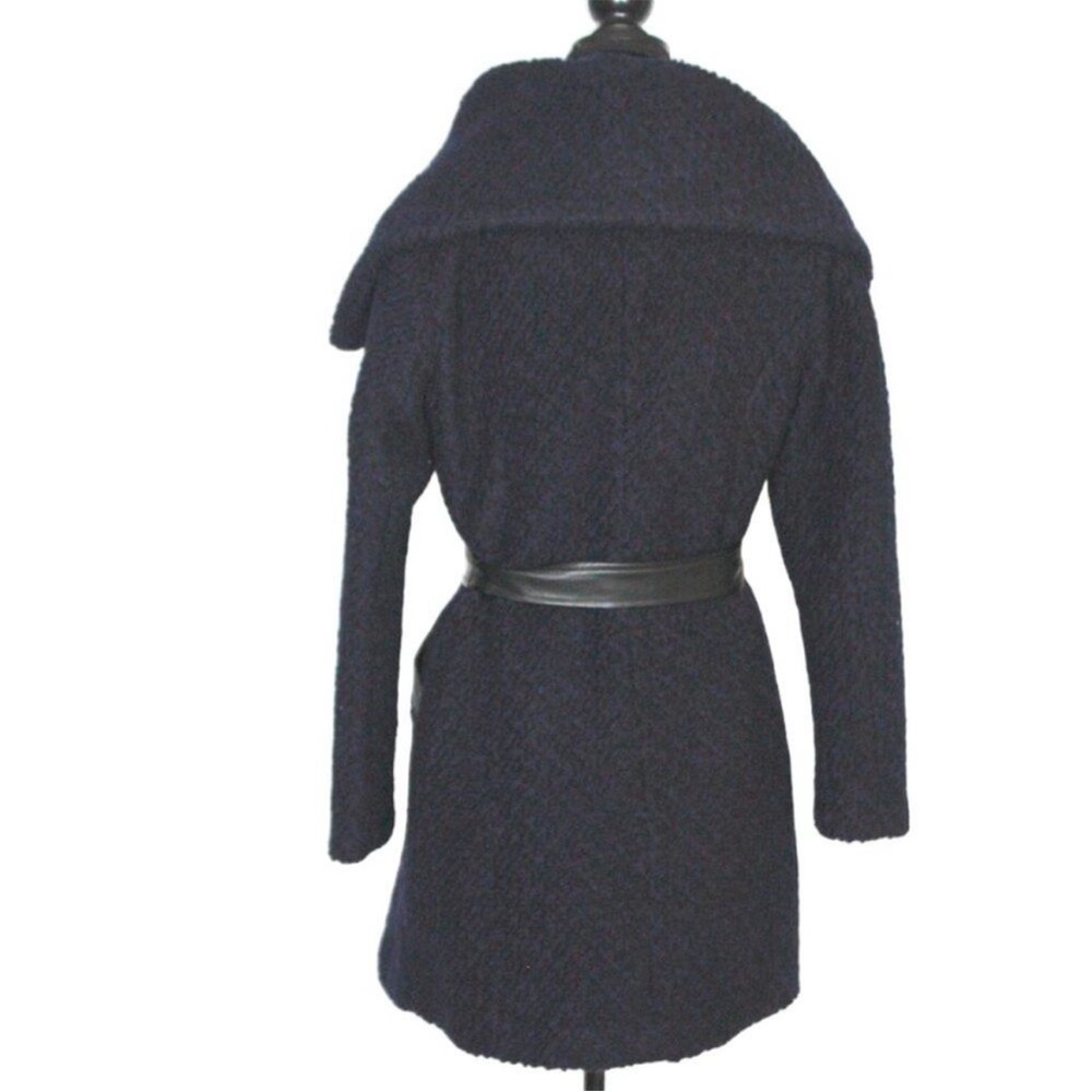 Cole Haan Signature Boucle Oversized Collar Coat in Navy & Black size 8 - Picture 6 of 12